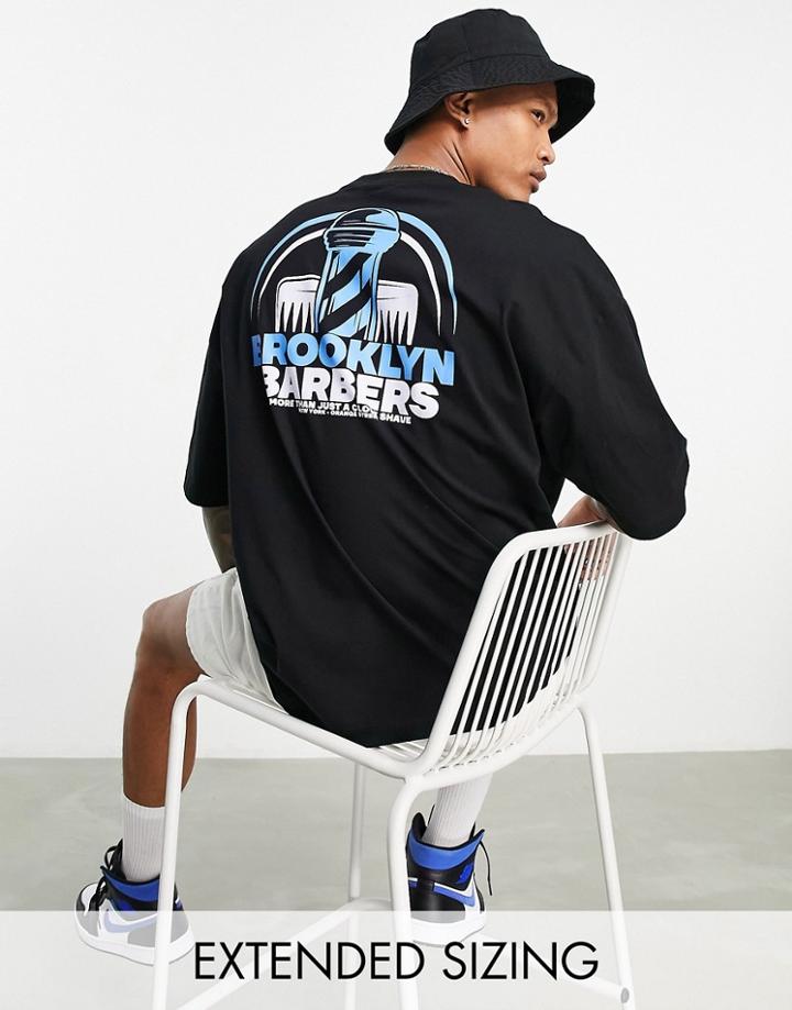 Asos Design Oversized T-shirt In Black With Barber Shop Back Print