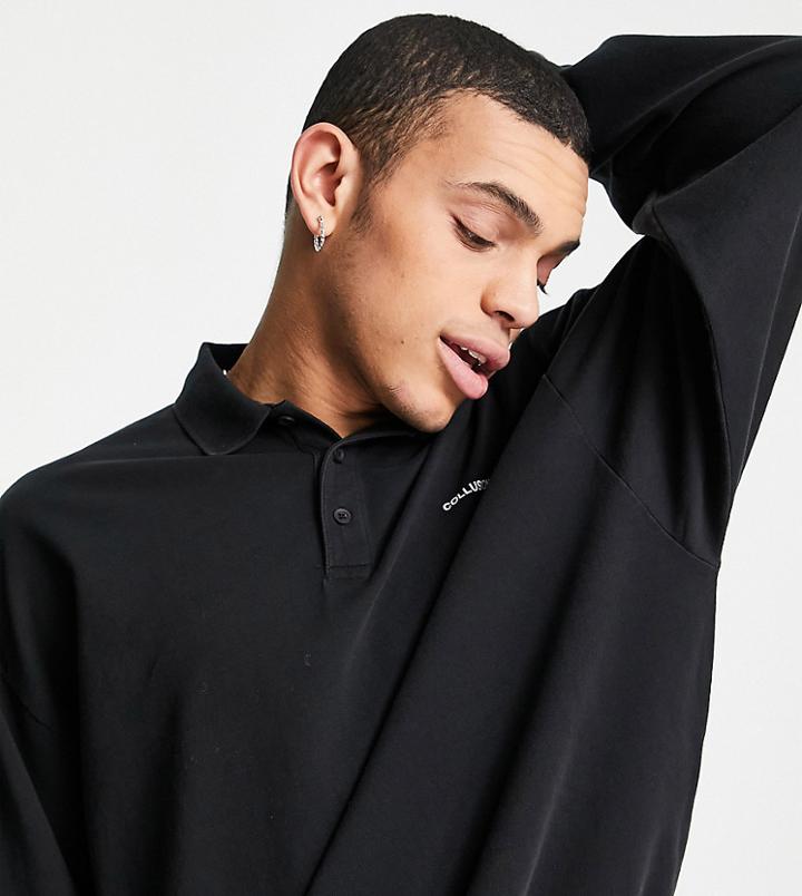 Collusion Polo Sweatshirt In Black Acid Wash - Part Of A Set