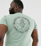 Asos Design Plus T-shirt With Roll Sleeve And Snake Back Print - Green