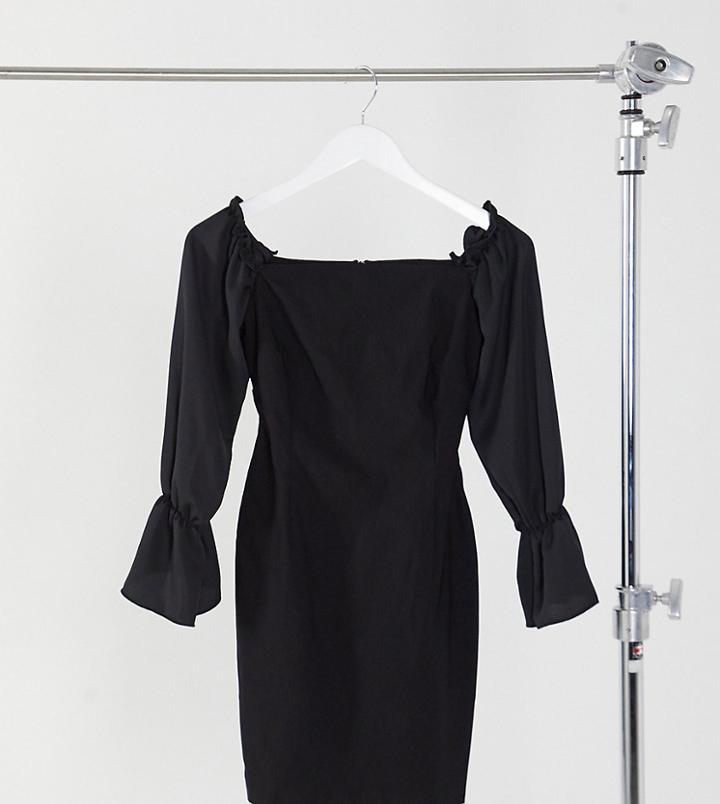 Vesper Petite Off Shoulder Mini Dress With Volume Sleeve Detail In Black