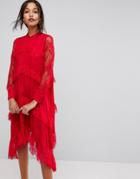 Y.a.s Lace Dress With Tiers - Red