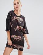 Adidas Originals X Farm Multi Leopard Print T-shirt Dress With Trefoil