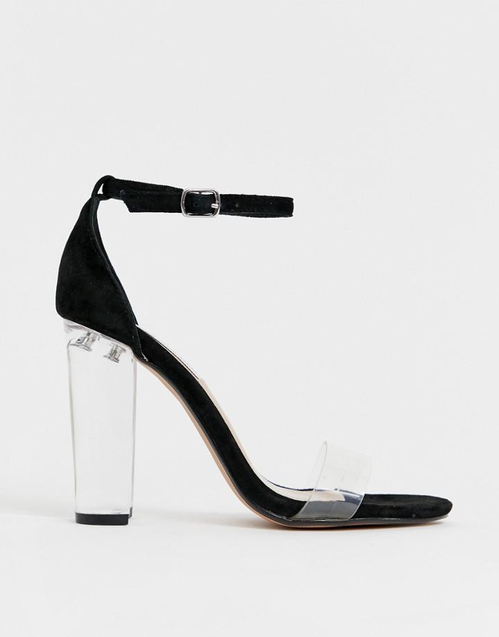Steve Madden Suede Clear Strap Heeled Sandals - Black