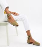 Solillas Exclusive Khaki Suede Ankle Tie Menorcan Sandals - Green