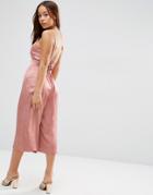 Asos Satin Cami Jumpsuit With Strap Back Detail - Salmon