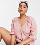 River Island Plus Shirred Peplum Top In Pink
