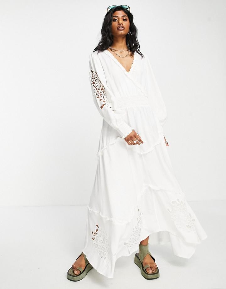 Topshop Embroidered Hem Maxi Dress In Ivory-white
