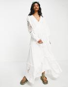 Topshop Embroidered Hem Maxi Dress In Ivory-white