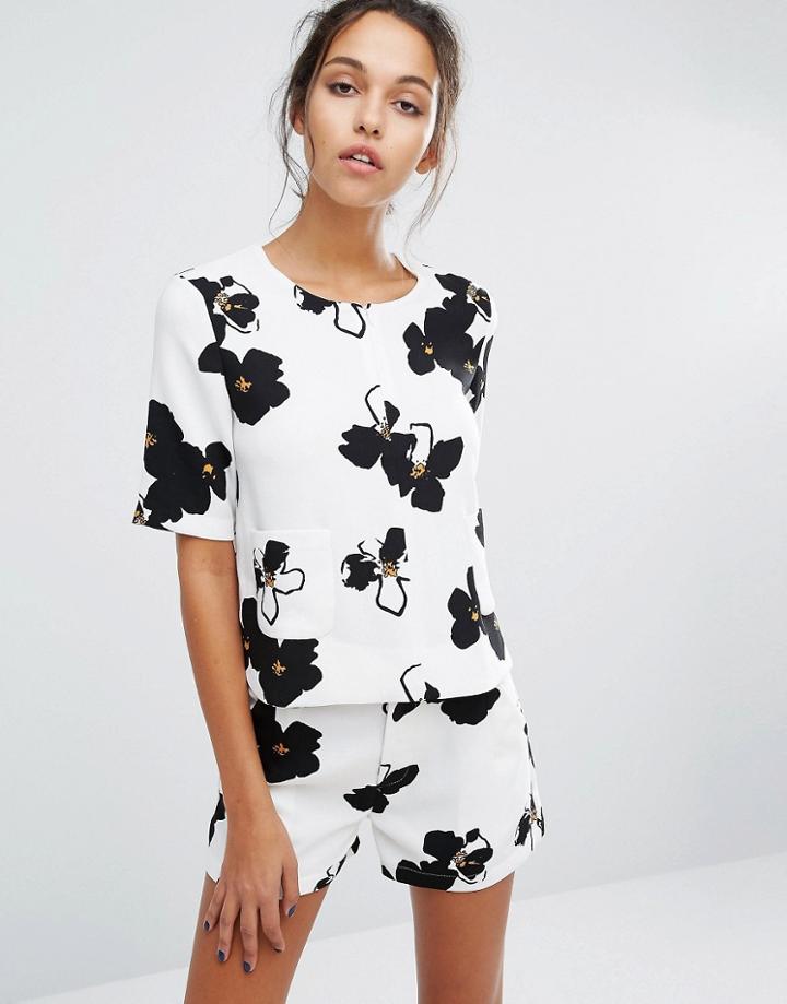 Suncoo Flower Print Top - Cream