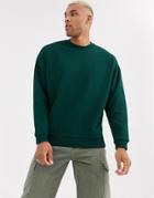 Asos Design Oversized Sweatshirt In Dark Green With Silver Side Zips