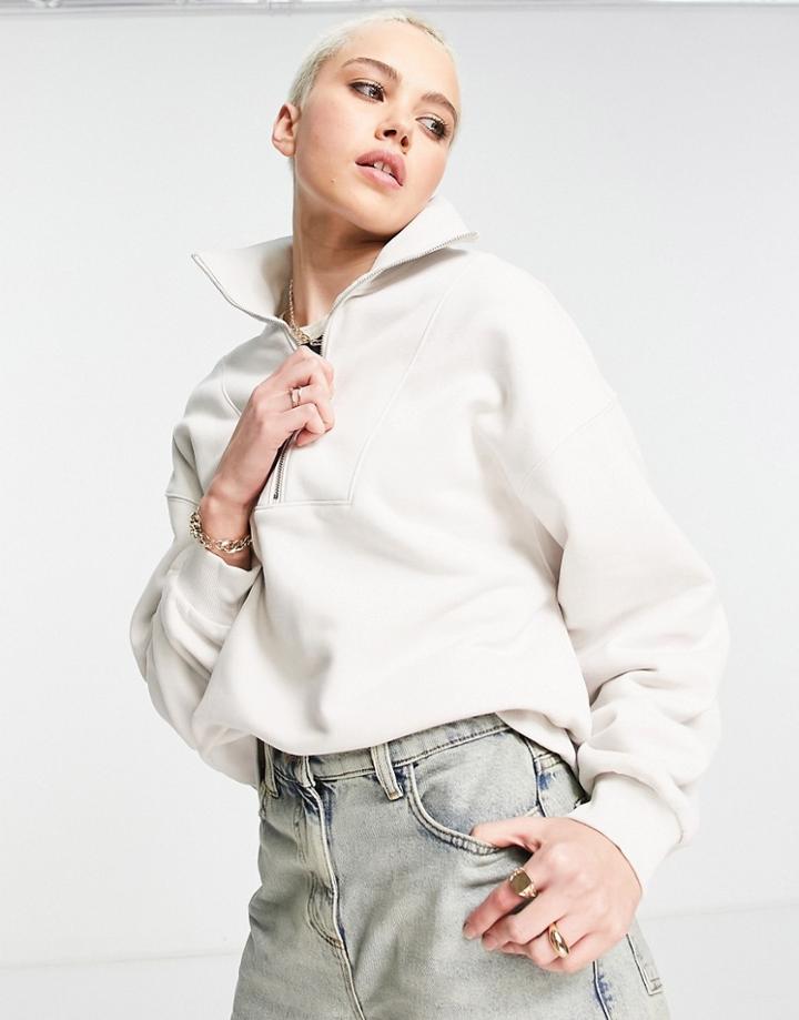 Urban Revivo Zip Front Sweatshirt In White