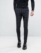 Asos Super Skinny Suit Pants In Navy Check With Nep - Navy