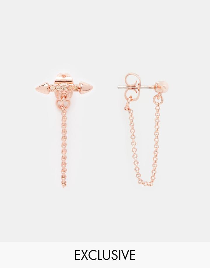 Luv Aj Exclusive Rose Gold Pave Coin Chain Stud Earrings - Rose Gold