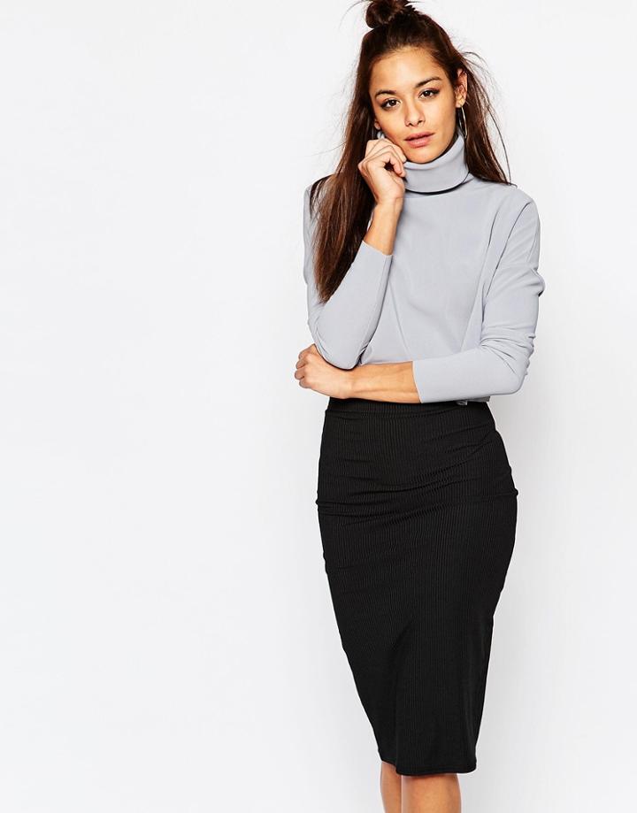 Missguided Roll Neck Ribbed Crop Top - Gray