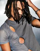 Asos Design Skinny T-shirt In Gray And Brown Color Block In Mesh With Cut Outs
