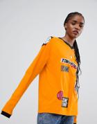 Asos Top With Long Sleeve And Branding Badges - Orange