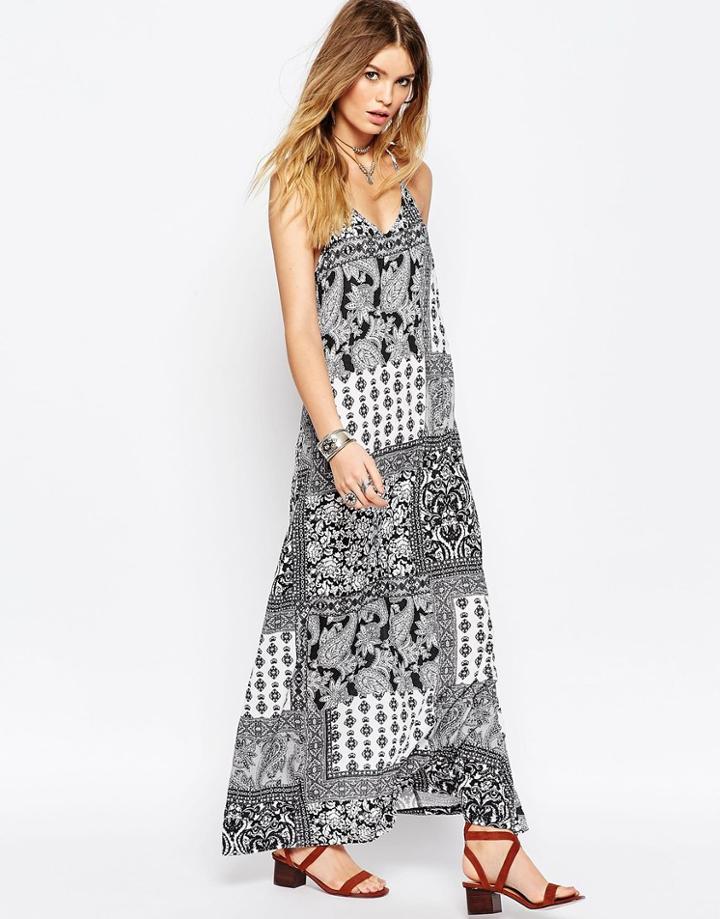 Asos Maxi Dress In Mono Paisley Print - Multi