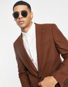 River Island Relaxed Flannel Suit Jacket In Brown-white