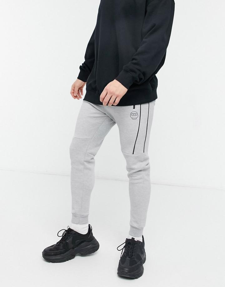 Bershka Pique Sweatpants In Gray With Reflective Trim-grey