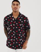 Asos Design Relaxed Shirt With Heart Print-black
