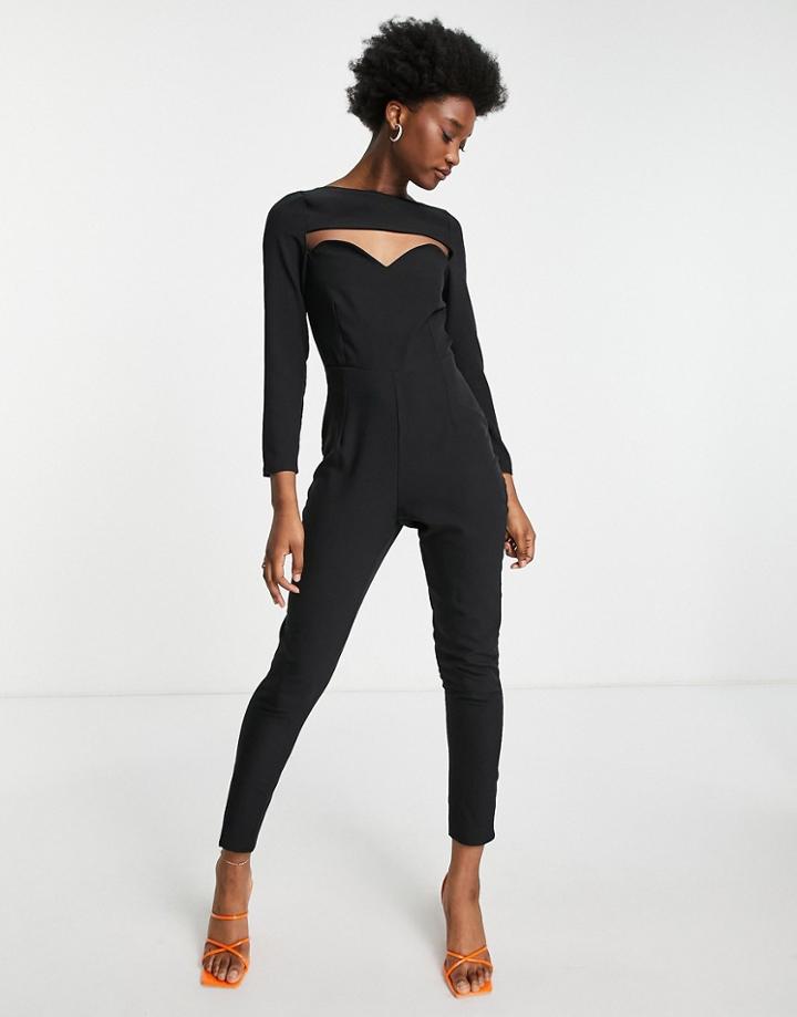 Vesper Square Neck Cut Out Bust Detail Jumpsuit In Black