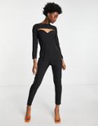 Vesper Square Neck Cut Out Bust Detail Jumpsuit In Black