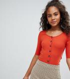 New Look Tall Rib Button Through Tee - Orange