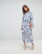 Sister Jane Maxi Smock Dress With Ruffle Layer In Shrinking Violet Floral - White