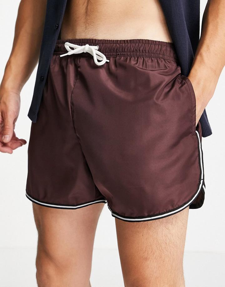 Brave Soul Swim Shorts In Burgundy-red