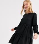 Monki Mini Long Sleeve Smock Dress In Black