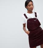 Asos Design Tall Cord Overall Dress In Oxblood-red