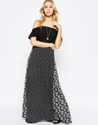 Kiss The Sky Country Roads Maxi Skirt In Patchwork Print - Black Print