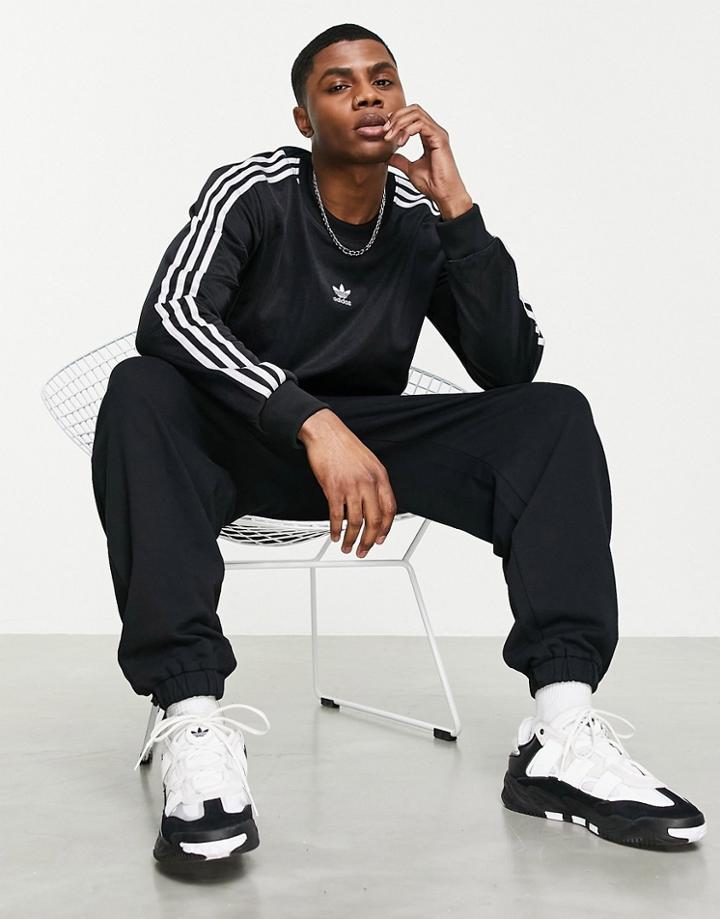 Adidas Originals Adicolor High Shine Three Stripe Sweatshirt In Black