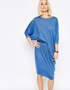Paisie Jersey Midi Dress With Ruched Belt - Blue
