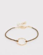 Asos Design Bracelet With Khaki Thread And Hammered Open Circle In Gold Tone - Gold