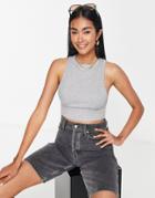Asos Design Ribbed Racer Crop Top With Seam Detail In Heather Gray