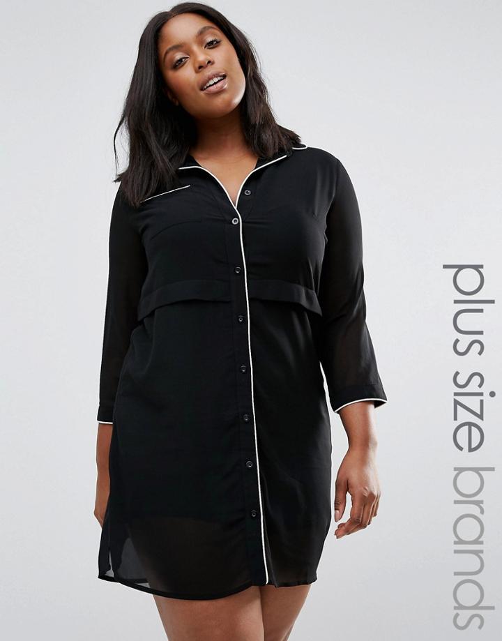 Praslin Plus Shirt Dress With Contrast Piping - Black