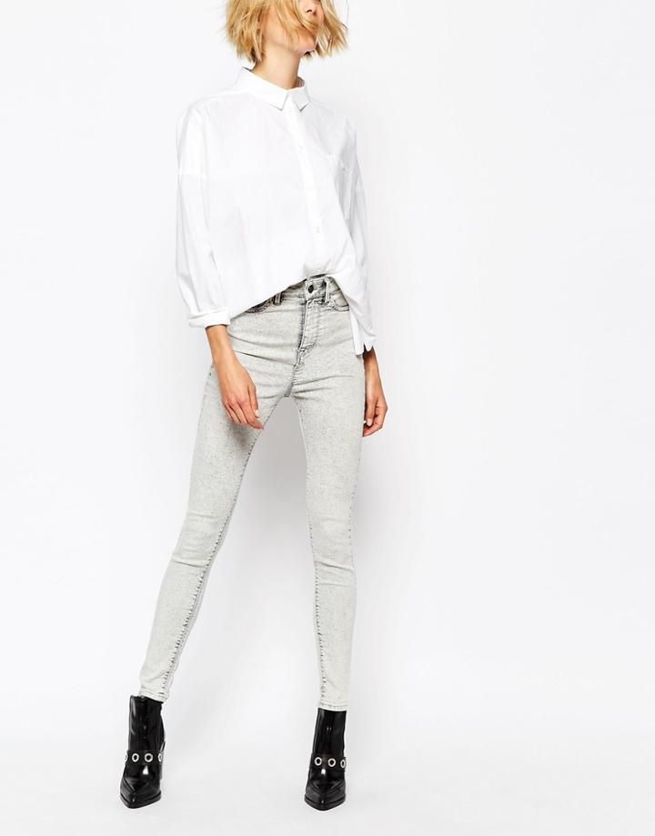 Waven High Rise Skinny Jeans With In Acid Powder Gray Wash - Snow Gray