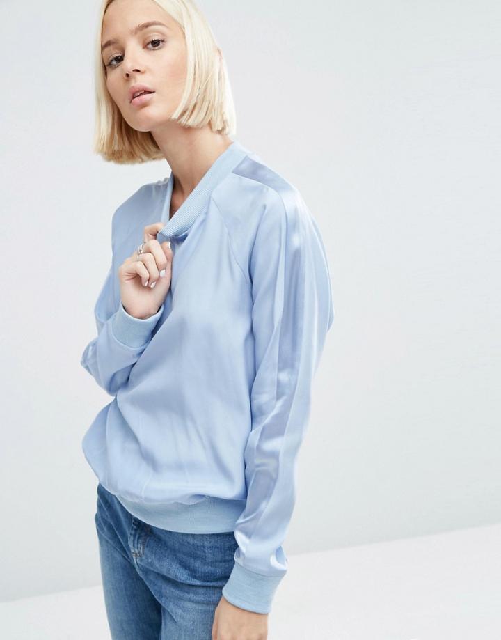 Asos White Silk Sweat With Stripe Sleeve Detail - Navy