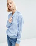 Asos White Silk Sweat With Stripe Sleeve Detail - Navy