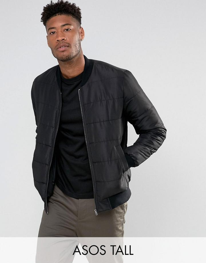 Asos Tall Quilted Bomber Jacket In Black - Black