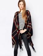 Pia Rossini Plaid Wrap Cape - Navy