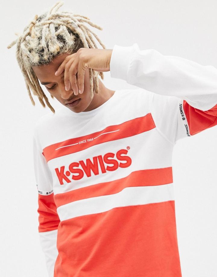 K-swiss Fairfield Long Sleeve T-shirt With Logo Panel In White - White