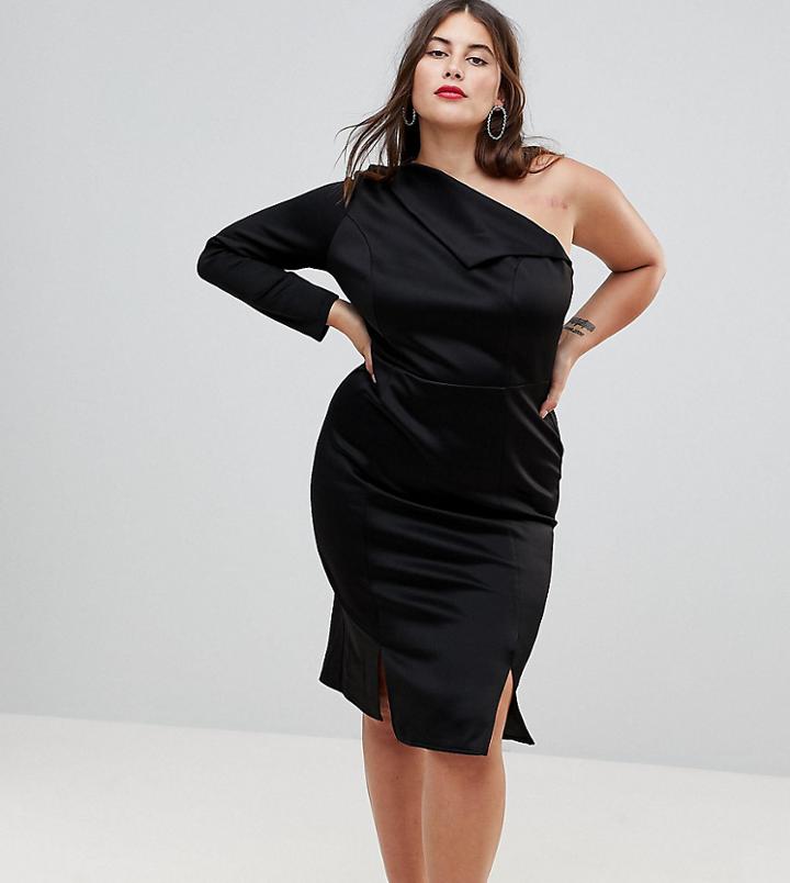 Asos Curve Double Split One Shoulder Midi Dress - Black