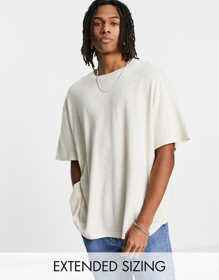 Asos Design Relaxed Linen Look T-shirt In Beige-black