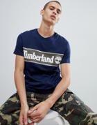 Timberland Contrast Chest Stripe Logo T-shirt In Navy/green - Navy
