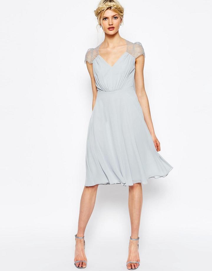 Asos Kate Lace Midi Dress - Ice Gray