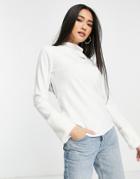 River Island Fur Trim Cuffed Long Sleeved Top In Cream-white