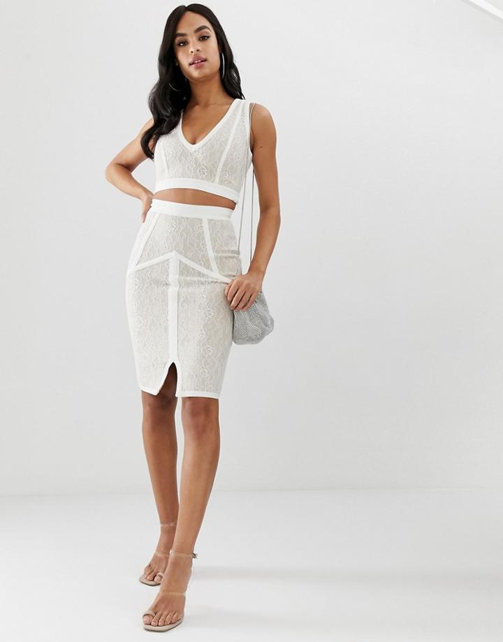 The Girlcode Bandage Skirt With Lace In Cream Two-piece - Cream