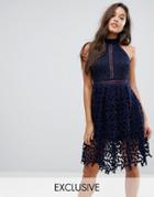 Love Triangle Allover Lace Prom Dress - Navy